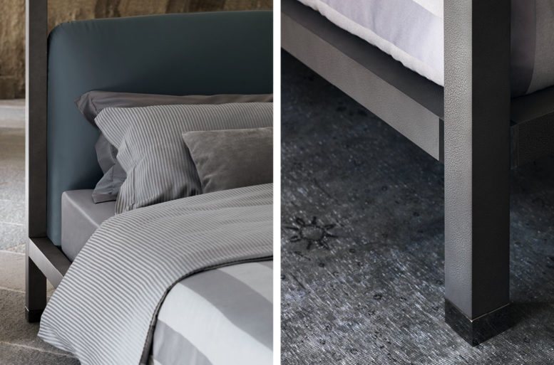 Piedini e dettagli di giunzione in cromo nero.