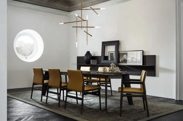 L’utilizzo del color oro è proposto per gestire la luminosità dell’atmosfera e dare prestigio all’ambiente. 
Tavolo Howard