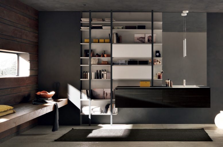 MH6 GOLA
Atmosfere particolari arricchiscono l’ambiente dedicato al relax e al benessere: Il piano in laminato rovere carbone è accoppiato alla vasca a filo in Tecnoril. Un’esigenza di ordine mentale che si riflette in un ordine lineare dello spazio. Il programma MH6 comprende una serie di basi e colonne in varie finiture e dimensioni. L’attenzione alla funzionalità di ogni elemento e l’elevata componibilità, permettono di soddisfare a misura le diverse esigenze progettuali.